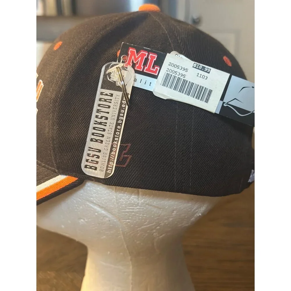 BGSU Falcons Basketball Hat Adjustable Black Orange Embroidered Logo M/L Cotton‎